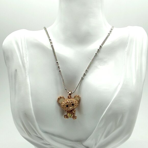 GUESS Bear Pendant Necklace | Stainless Gold Overlay Bear with Pave Crystals - Picture 2 of 16